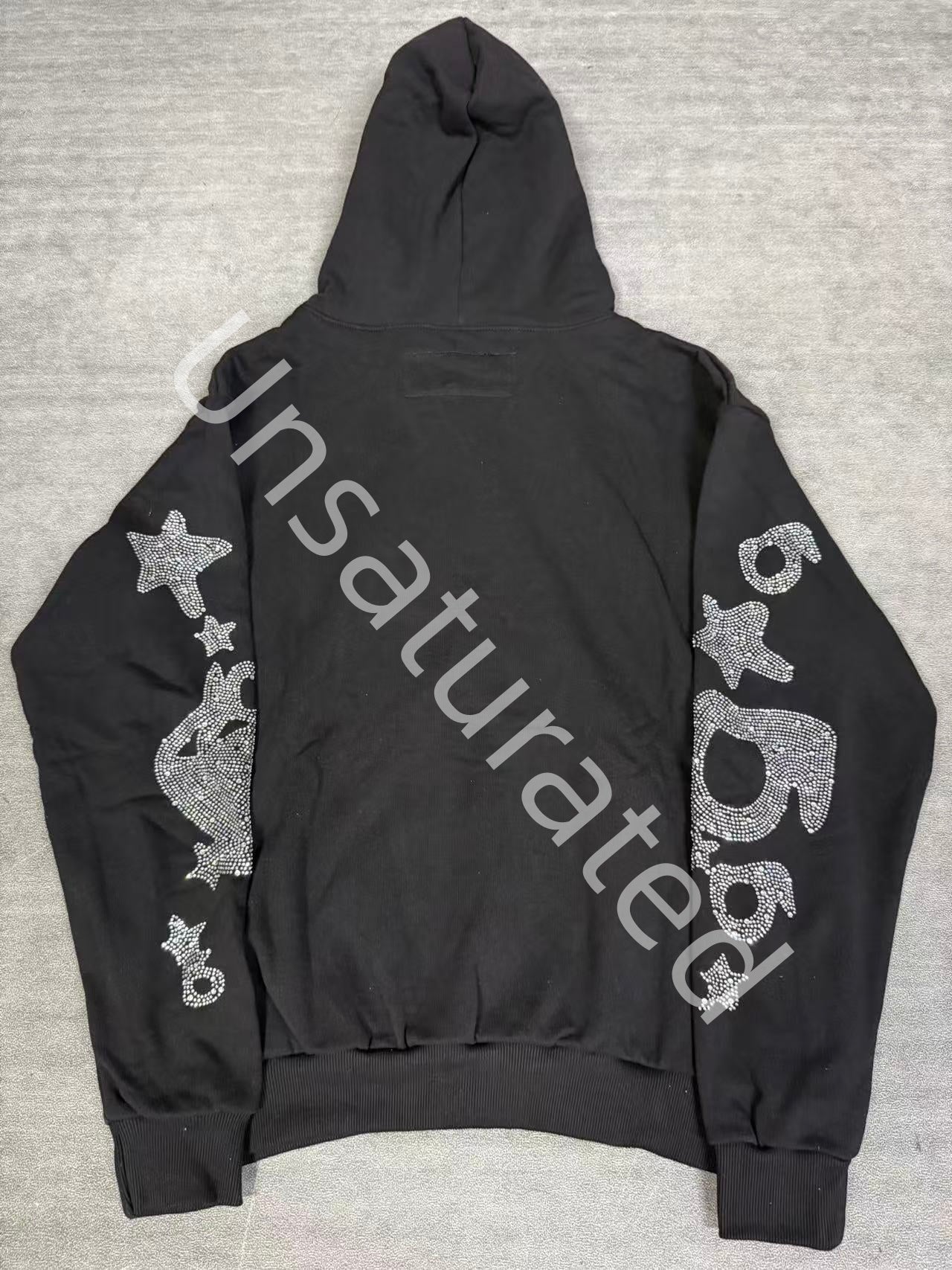 Sp5der Rhinestone Beluga Hoodie in black.
