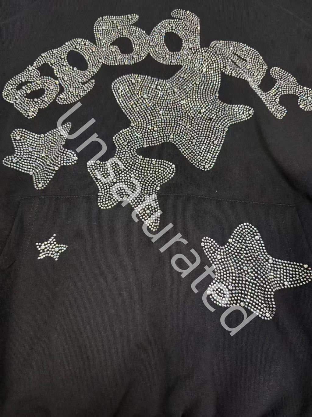Sp5der Rhinestone Beluga Hoodie in black.