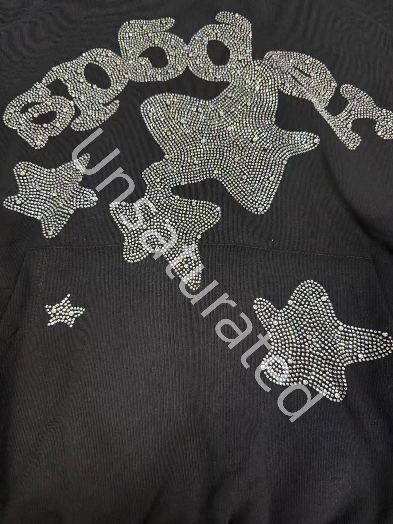 Sp5der Rhinestone Beluga Hoodie in black.